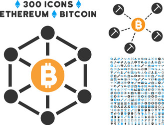 bitcoin finance netwok flat icon with set vector image