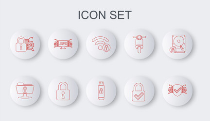 set line cyber security ftp folder and lock wifi vector image
