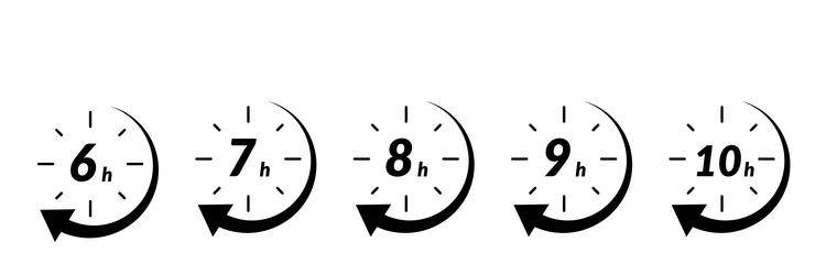 Hour icon with 6 and 7 clock formats for 9h or 8h vector