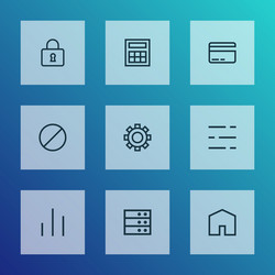 interface icons line style set with datacenter vector image