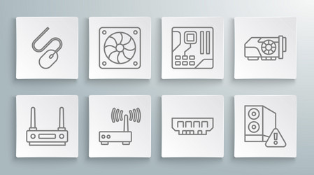 Set line router and wi-fi signal computer cooler vector