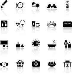 Health behavior icons with reflect on white vector