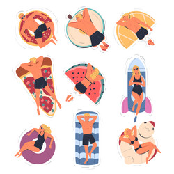 people characters floating on air mattress vector image