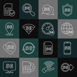 set line 5g network mobile with location sim vector image