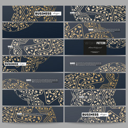 set of modern banners golden microchip pattern vector