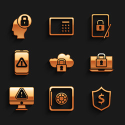 set cloud computing lock safe shield with dollar vector image
