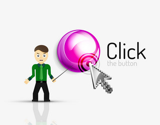 cartoon businessman asking to click on glossy vector