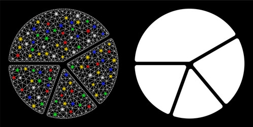 glowing mesh 2d pie chart icon with flash spots vector