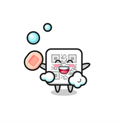 qr code character is bathing while holding soap vector image