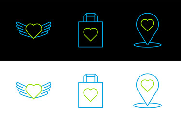set line map pointer with heart wings vector image