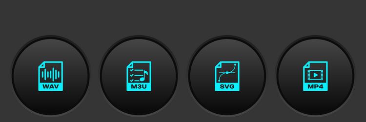 Set wav file document m3u svg and mp4 icon vector