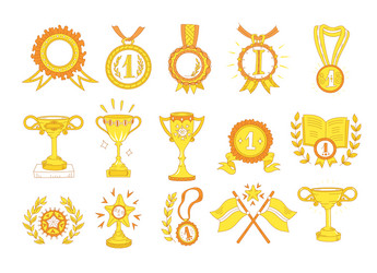 awards cups and medals icon set hand-drawn Vector Image