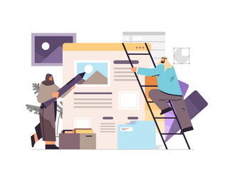 arab developers couple creating website ui vector image