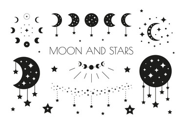 Boho Moon & Star Celestial Art Vector Image