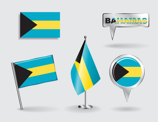 set of bahamas pin icon and map pointer flags vector