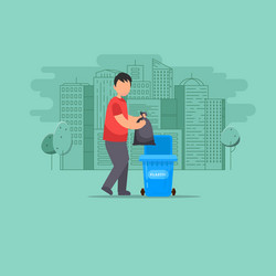 Man throws garbage in the trash vector