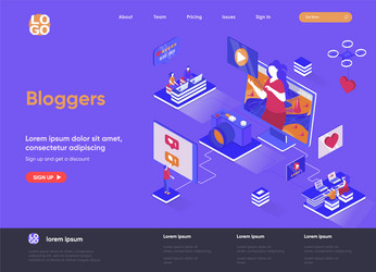 Bloggers isometric landing page vector