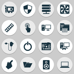 computer icons set with printing machine server vector image