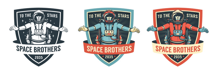 spaceman flying with jetpack - retro badge vector