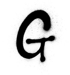 Graffiti thin g font sprayed in black over white vector