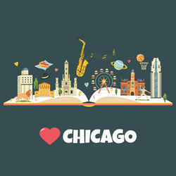 chicago city poster with landmarks and symbols vector