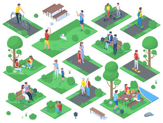 isometric people walking jogging sitting vector