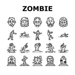 Zombie horror scary dead evil icons set Royalty Free Vector