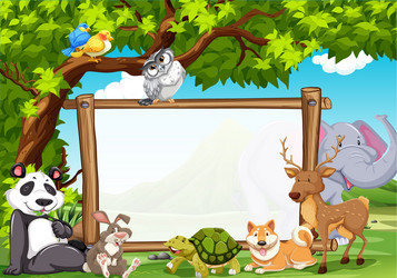 board template with wild animals in zoo vector image