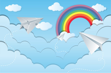 sky scene with paper airplanes vector