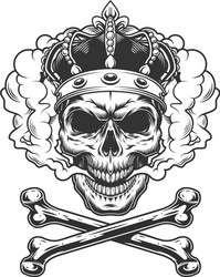 vintage monochrome king skull wearing crown Vector Image