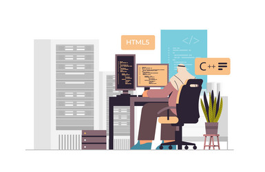 web developer creating program code on computer vector image