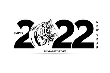 Happy new year 2022 tiger black and white vector