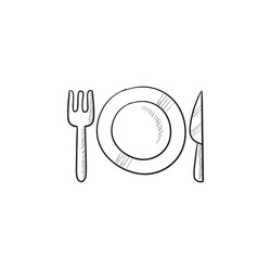 Plate with cutlery sketch icon vector