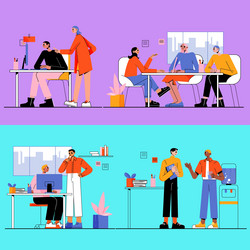 Office scenes with business people at work space Vector Image