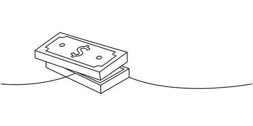 two stack of dollar bills one line continuous vector image