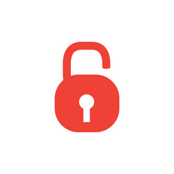 Open lock red icon on white background flat vector