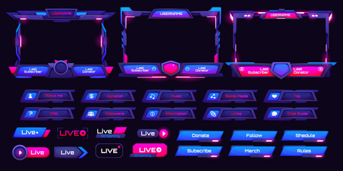overlay neon game interface screen panel frames vector image