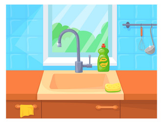 empty sink cartoon kitchen interior home vector