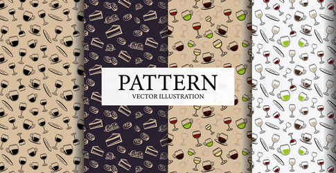 Assembly seamless patterns different food from vector