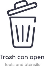 Trash can open outline icon isolated line from vector