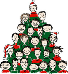 christmas tree made from group of people vector