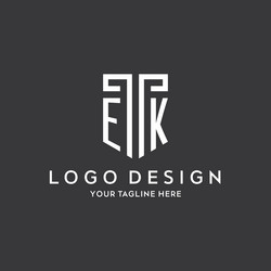 ek monogram initial name with shield shape icon vector image