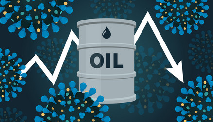 Covid19-19 virus and oil crisis down growth arrow vector