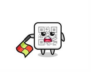 qr code character as line judge hold the flag vector image