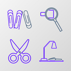 set line workplace with table lamp and open book vector image