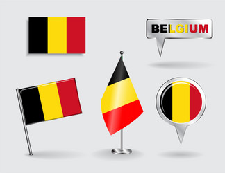 set of belgian pin icon and map pointer flags vector