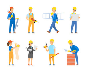 engineers and builders with tools instruments vector image