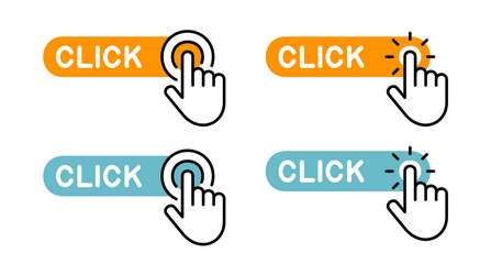 Set of click here button with hand icon vector