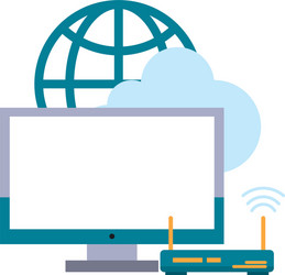 computer with router and globe vector image