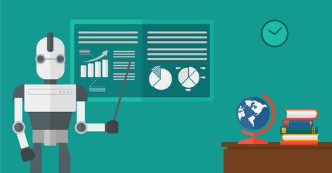 robot teacher standing with pointer in classroom vector image